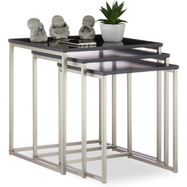 Relaxdays, schwarz/Silber Beistelltisch quadratisch 3er Set, Mattes Stahlgestell, Satztische, MDF, HxBxT: 42x40x40 cm