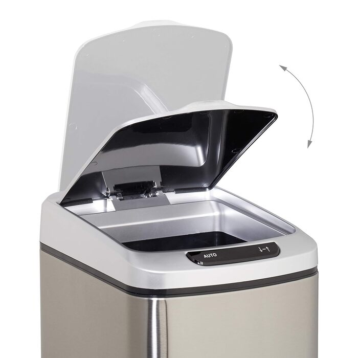 Relaxdays Sensor Mülleimer 12l, eckiger Abfalleimer mit Deckel & Inneneimer, Küche & Bad, Automatik Mülleimer, (Silber)