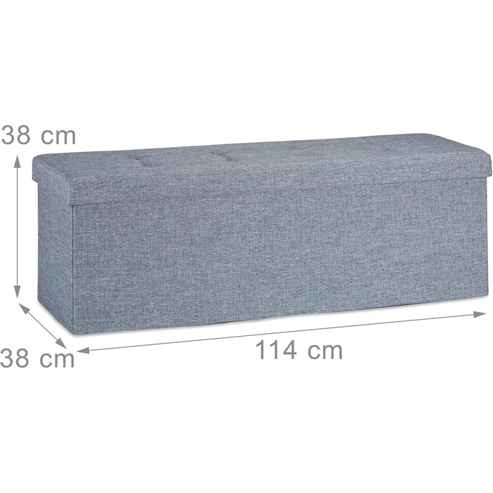 Relaxdays Faltbare Sitzbank XXL, Sitzcube mit Stauraum, Leinen, 38x114x38 cm, Dunkelgrau