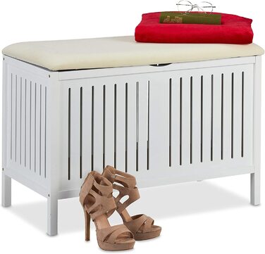Relaxdays Sitzbank mit Stauraum, gepolstert, 80 l, Landhausstil, Holz, 56x78x39 cm, weiß