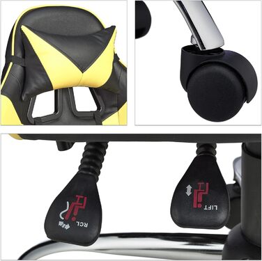 Relaxdays Gaming Stuhl, Racing Look, drehbar, höhenverstellbar, Kopf-& Lendenkissen, HxBxT: 133x68x60 cm, (Schwarz-gelb)