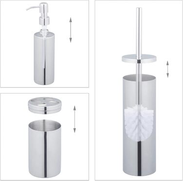 Relaxdays 5-tlg. Badezimmer Set, Edelstahl poliert, moderne Badaccessoires, Silber