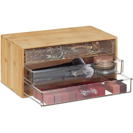 Relaxdays Kosmetik Organizer, 3 Schubladen, Make Up & Schmuckaufbewahrung, HBT 15x30x17,5cm, Bambus Schubladenbox, Natur, PS, 1 Stück