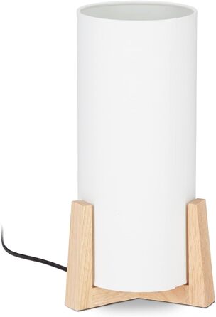Relaxdays Tischlampe Holzfuß, runder Lampenschirm, modernes Design, E14, Nachttischlampe, HxD: 33 x 15 cm, weiß/natur
