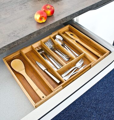 Relaxdays Besteckkasten Bambus, ausziehbarer Besteckeinsatz als Küchenorganizer, Schubladeneinsatz 33,5x29-48x5 cm, natur