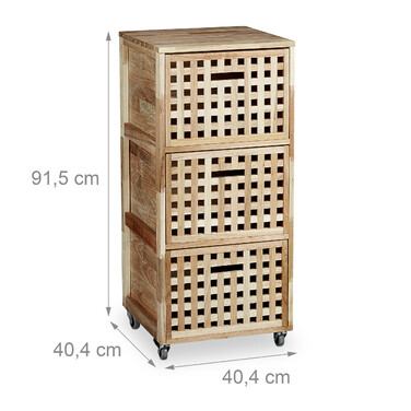 Relaxdays Rollcontainer 3 Fächer Walnuss