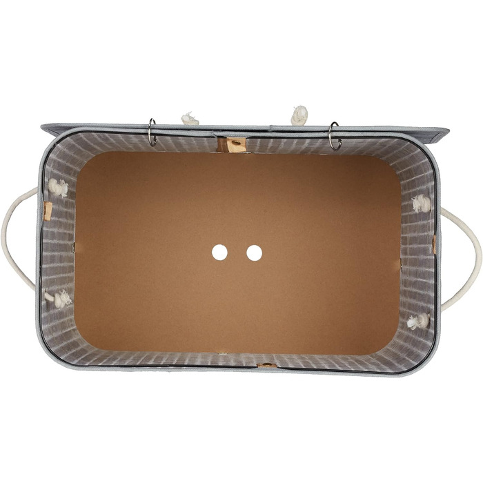 Relaxdays Wäschekorb Bambus, rechteckig, 2 Fächer, 95 l, faltbar, mit Deckel, (Grau)