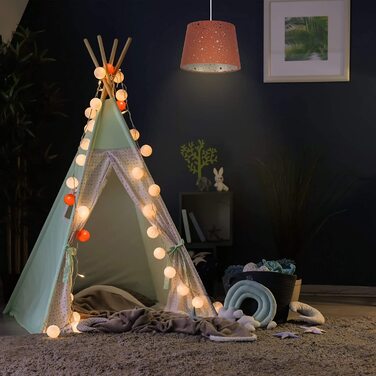 Relaxdays Kinderzimmerlampe Sterne, hängende Schirmlampe für Mädchen, Sternenhimmel Motiv, E27, runder Stoffschirm,  122 x 27 x 27 cm (Rot)