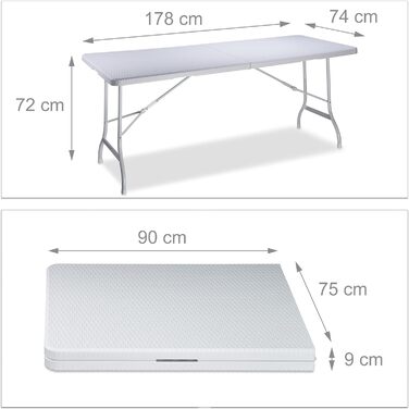 Relaxdays Gartentisch klappbar BASTIAN, groß, Tragegriff, stabiler Campingtisch, H x B x T: 72 x 178 x 74 cm, (Weiß)