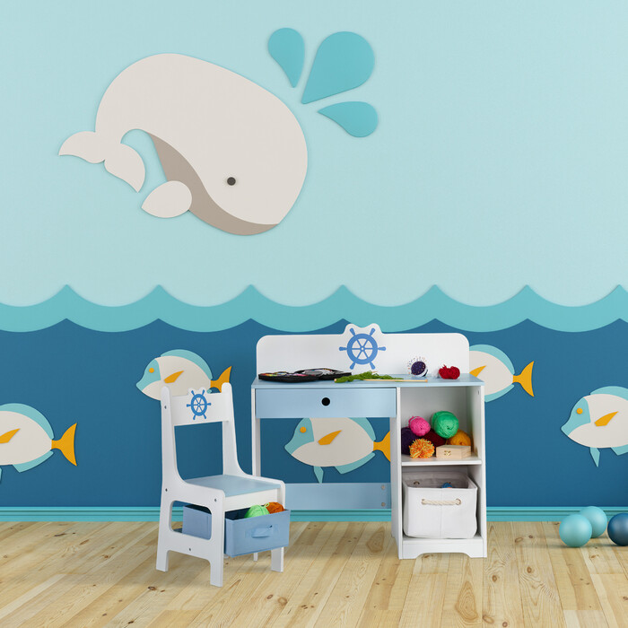 Relaxdays Kinder Schreibtisch und Stuhl Seefahrt