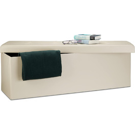 Relaxdays Faltbare Sitzbank XL Kunstleder, 38x114x38 cm, Sitztruhe mit Stauraum, Creme