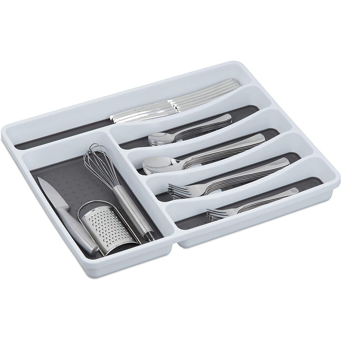 Relaxdays Besteckkasten für Schubladen, HBT 4,5x33x40 cm, weiß/grau