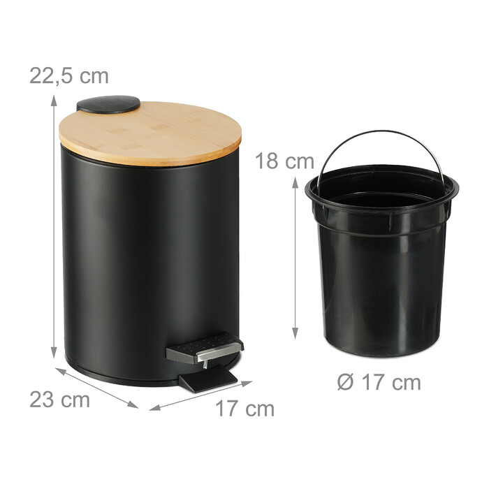 Relaxdays Bad Mülleimer 3 l mit Bambusdeckel
