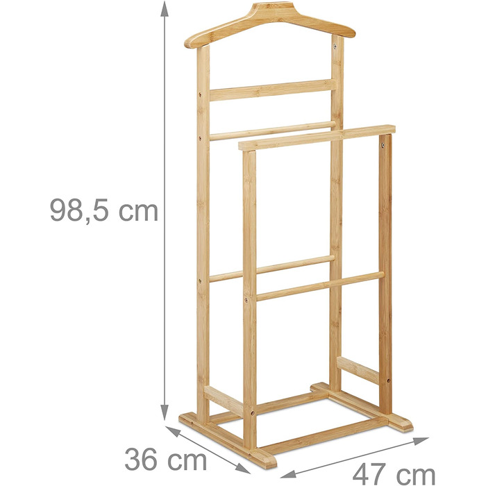 Relaxdays Herrendiener, Stummer Diener Bambus, Damen & Herren, Kleiderablage Schlafzimmer, HBT: 98,5 x 47 x 36 cm, Natur