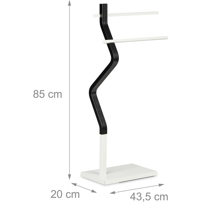 Relaxdays Handtuchständer, 2 Stangen, 85x43,5x20 cm, für Hand-& Duschtücher, Stahl & MDF, schwarz/weiß