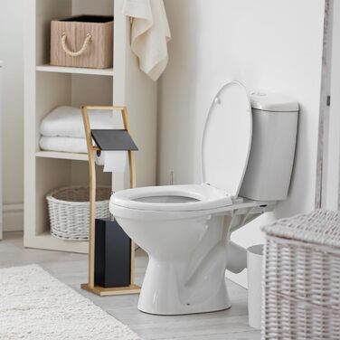 Relaxdays WC Garnitur, Bambus, stehender Klopapierhalter, Toilettenbürste mit Bürstenhalter, 74x20x20 cm, schwarz/Natur