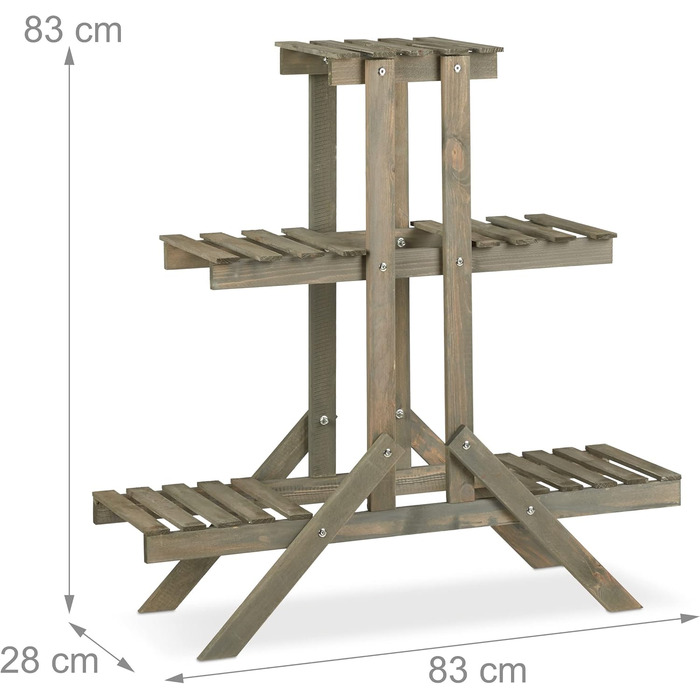 Relaxdays Blumentreppe aus Holz, 3 Stufen, 5 Ablagen, Shabby Chic, HBT: 83x83x28 cm, grau