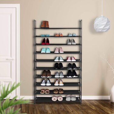 Relaxdays XXL Schuhregal Stecksystem, 10 Ebenen, für 50 Paar Schuhe, Stoff Schuhständer HBT 176,5x99x29,5 cm, (Schwarz)