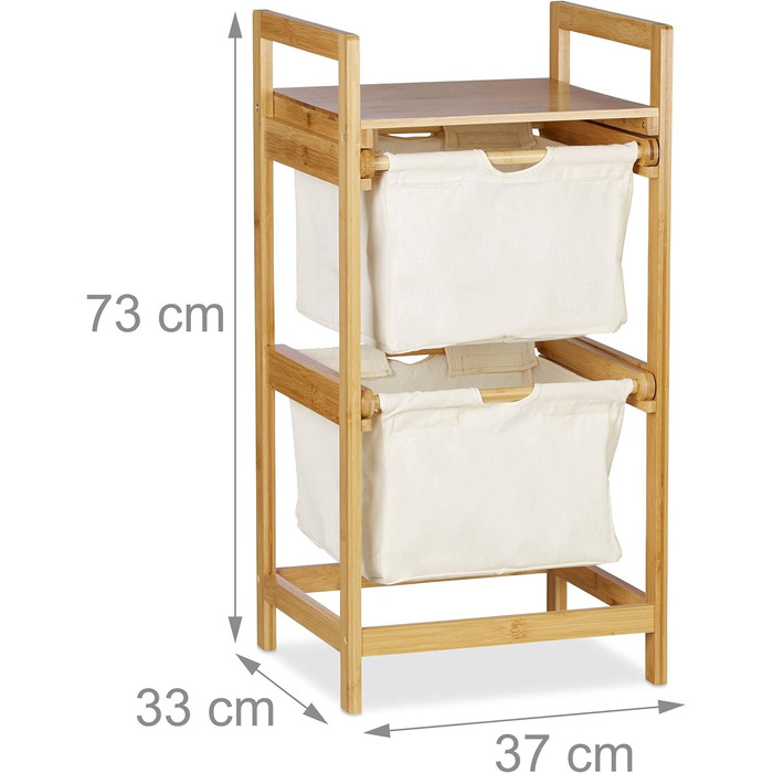 Relaxdays Wäschekorb Bambus, Wäschesortierer mit Ablage, 2 Schubladen, ausziehbar & tragbar, Wäschesammler 25 L, Natur, 1 Stück