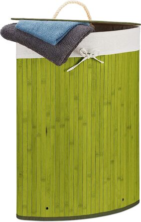 Relaxdays Eckwäschekorb, faltbar, 60 l, platzsparend, Baumwolle, Bambus, abnehmbarer Deckel, 65x49,5x37 cm