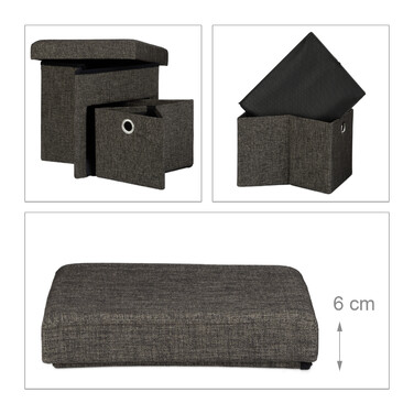 Relaxdays Faltbarer Sitzhocker Leinen mit Fach