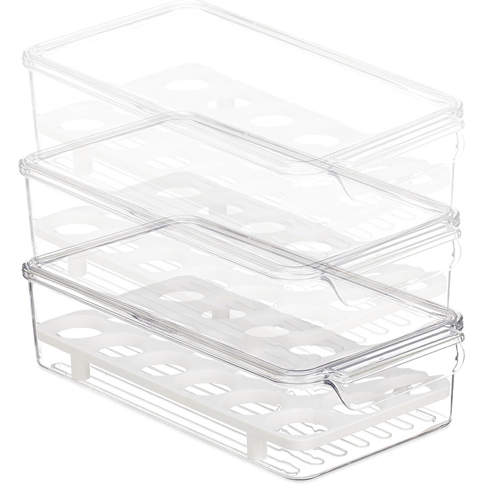 Relaxdays Eierbox, 18 Eier, Kühlschrank-Organizer, HBT: 8x16,5x31,5cm, transparent/weiß (50 Zeichen)