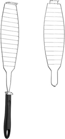 Relaxdays Fischbräter 2er Set, Edelstahl, Gummigriff, 58,5 cm lang, Fischhalter zum Grillen, Grillkorb Fisch, Silber
