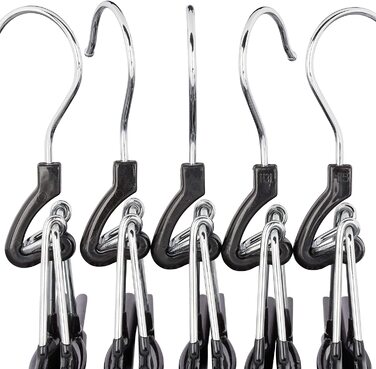 Relaxdays, schwarz Hosenbügel Metall 10er Set, 360° drehbarer Haken, fest schließend, Rockbügel, gummierte Klemmen, 26cm, PVC
