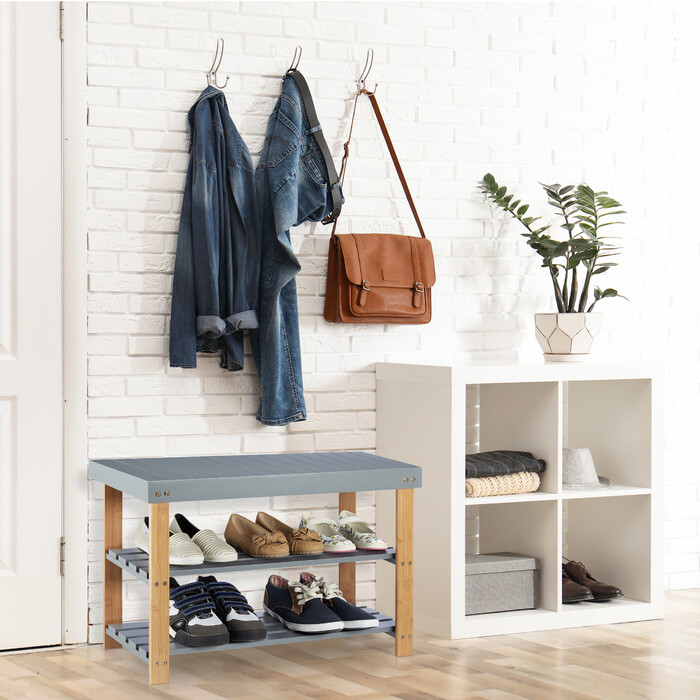 Relaxdays Bambus Schuhbank grau
