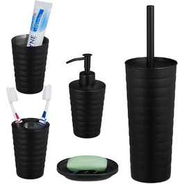 Relaxdays Badezimmer Set, 5-teilig, Badaccessoires Edelstahl matt, komplette Badezimmerausstattung, modern, schwarz 10038861