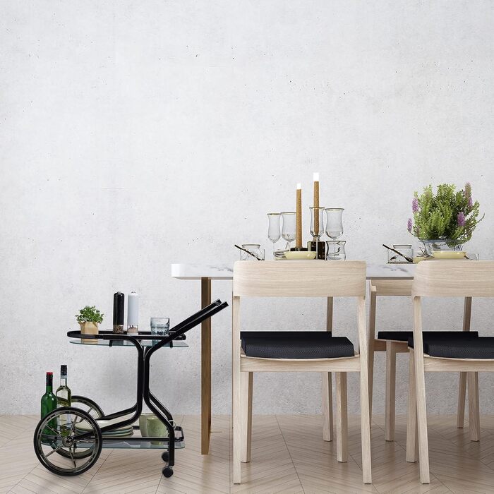 Relaxdays Servierwagen, 2 Ablagen, 76x46x82 cm, Glas & Eisen, Beistellwagen auf Rollen, schwarz