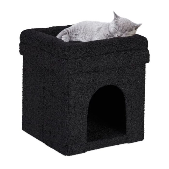Relaxdays Schwarze Katzenhöhle mit Sitzauflage