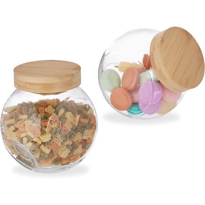 Relaxdays Bonbonglas, 2er Set, Vorratsgläser Süßigkeiten, 1,5 l, transparent/Natur