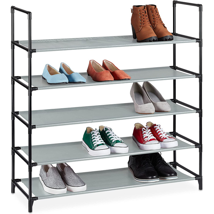 Relaxdays XL Schuhregal Stecksystem, 5 Ebenen, für 20 Paar Schuhe, Stoff Schuhständer, HxBxT: 90,5 x 87,5 x 30 cm, grau