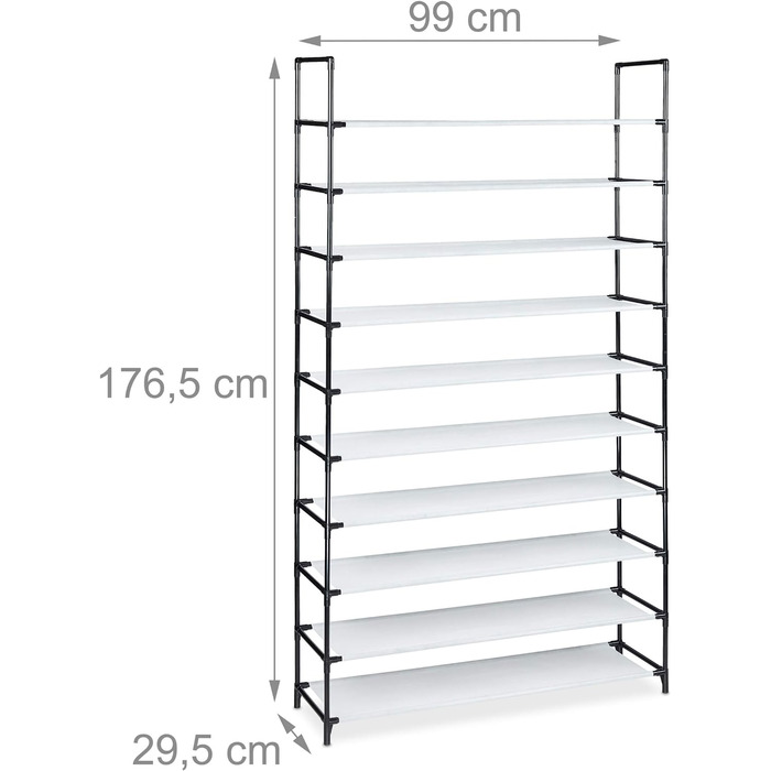 Relaxdays XXL Schuhregal Stecksystem, 10 Ebenen, für 50 Paar Schuhe, Stoff Schuhständer HBT 176,5x99x29,5 cm, (Weiß)