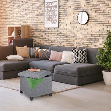 Relaxdays Sitzhocker mit Stauraum, 42x45x45 cm, gesteppt, Stoffbezug, Schaumstoffpolster, grau