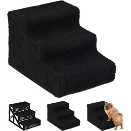 Relaxdays Hundetreppe 3 Stufen, kleine & große Hunde, Bett & Couch, Stoffbezug, Tiertreppe innen, HBT 30x35x45 cm, (Schwarz, 1 Stück)
