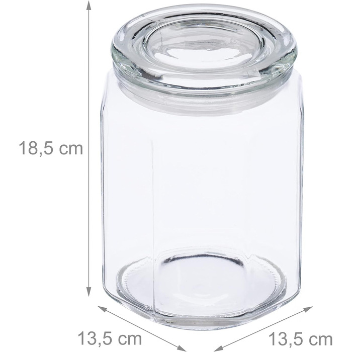 Relaxdays Vorratsgläser, 6er Set, 1,8 l, achteckige Dosen, luftdicht, transparent