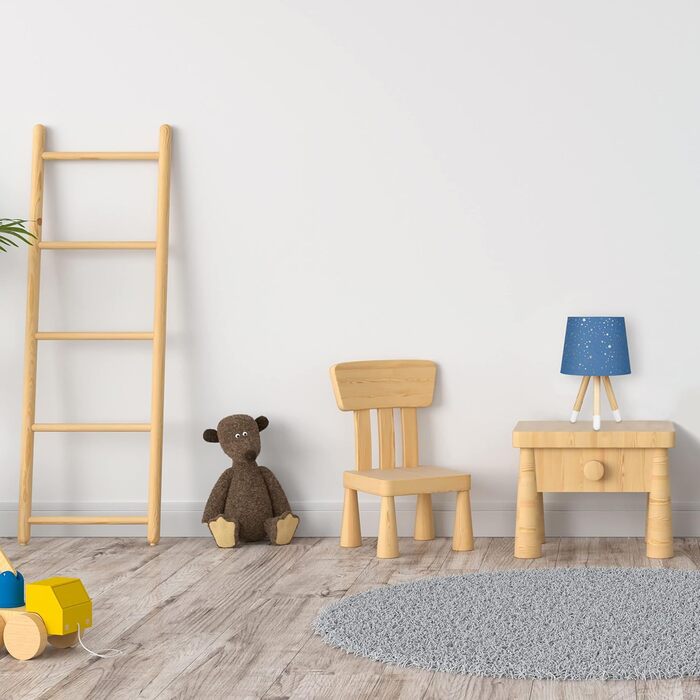 Relaxdays Kinderzimmer Tischlampe, Sterne, E14, runder Stoffschirm, 40 cm, Blau