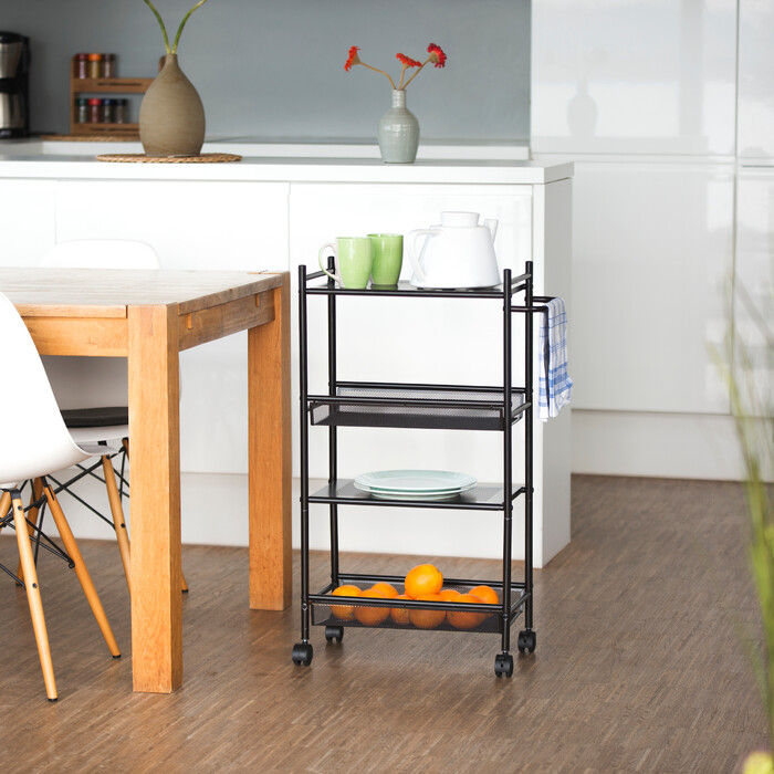 Relaxdays Rollregal schmal mit 4 Ablagen