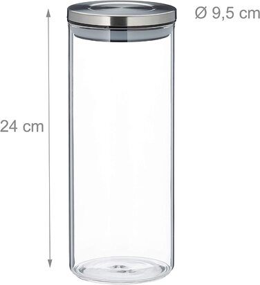 Relaxdays Vorratsglas 3er Set, luftdicht, Edelstahl Deckel, für Pasta, Müsli & Reis, 1,5 l Küchenbehälter, Silbertransparent,