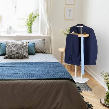 Relaxdays Stummer Diener, mit Ablage aus Holz, freistehend, faltenfreie Anzüge, MDF & Metall, HBT 102 x 46 x 24 cm, weiß