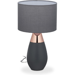 Relaxdays Nachttischlampe Touch dimmbar, 3 Stufen, E14, HxD: 48,5 x 28 cm, modern, Touch Lampe mit Schirm, (Grau/Kupfer)