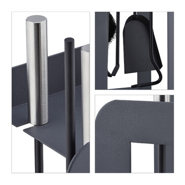 Relaxdays 5-teiliges Kaminbesteck in Grau/Silber
