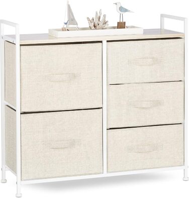 Relaxdays Regalsystem, 5 Schubladen, Metall & Holz, 77,5x83x29 cm, beige, Design F