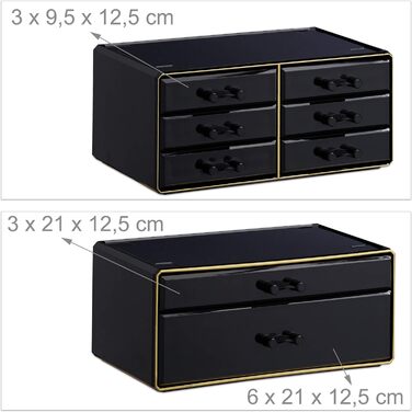 Relaxdays  x Make Up Organizer mit Schubladen, stapelbarer Schmuckkasten für Make Up, Acryl Schminkaufbewahrung,     Stück (1, Schwarz-gold, 1 Stück)