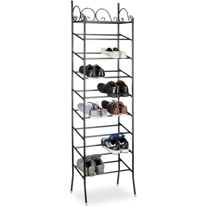 Relaxdays Schuhregal COUNTRY, 174x48x29 cm, 8 Ablagen, 20 Paar Schuhe, Stoffschrank, schwarz-weiß