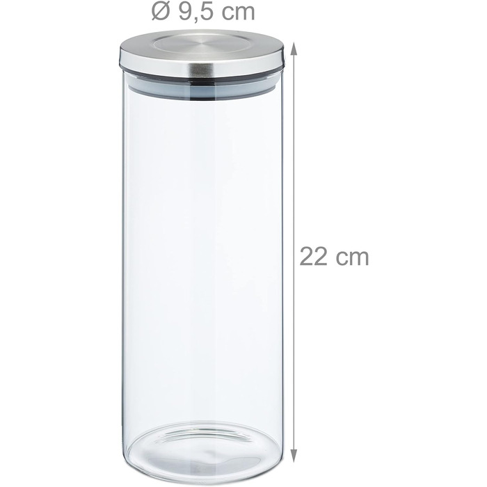 Relaxdays Vorratsgläser 4er Set, 1,3 L, luftdicht, Edelstahldeckel, Vorratsdose für Küche, Nudelglas
