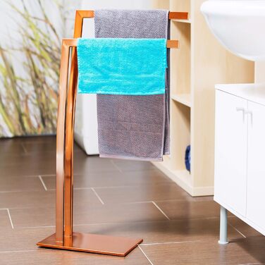 Relaxdays Handtuchhalter WIMEDO, 84x32x20 cm, Edelstahl, Kupfer