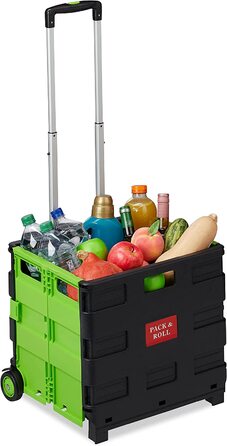 1 x Einkaufstrolley klappbar, Teleskop-Griff, 2 Gummi Rollen, bis 35 kg, Shopping Trolley, Aluminium, ABS, (Grün, Einkaufstrolley klappbar)